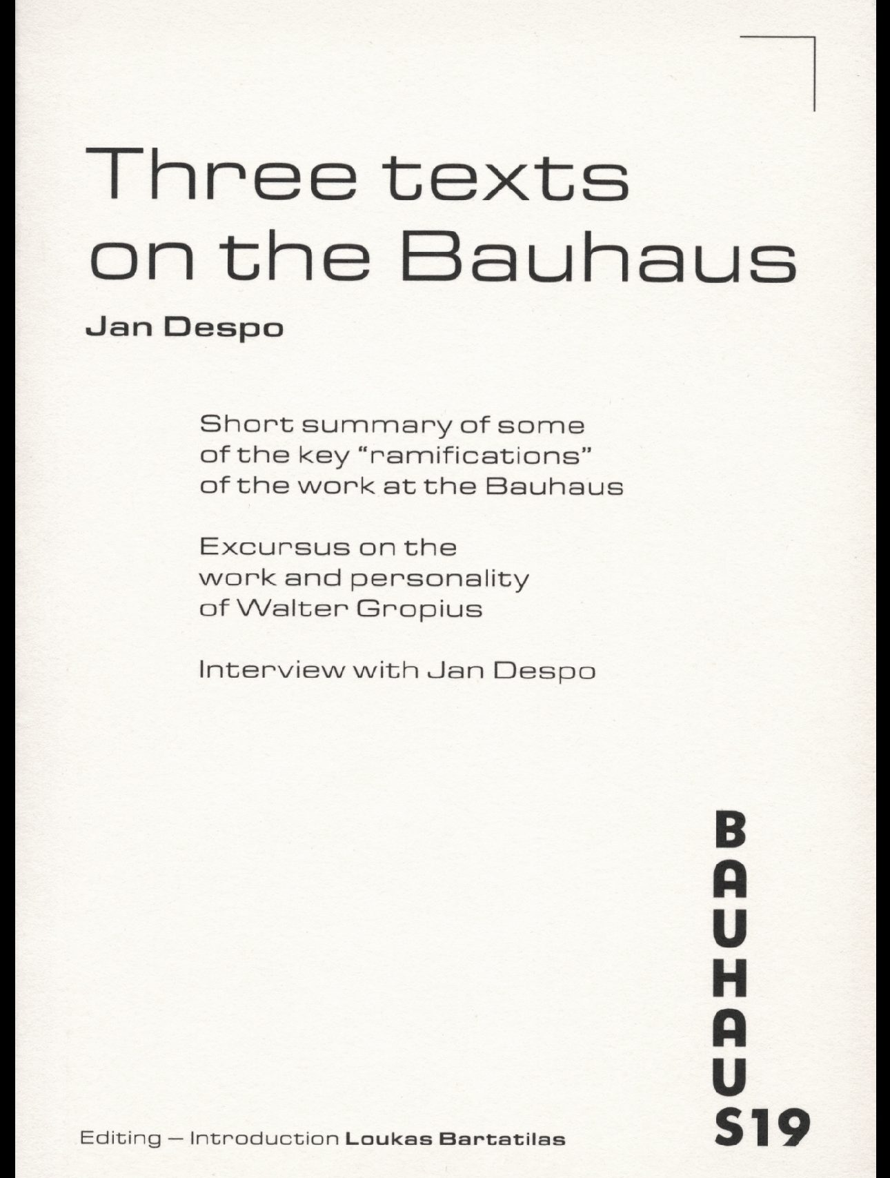 Three texts on the Bauhaus, Cover